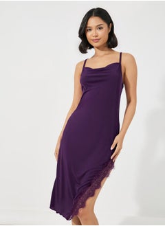 Styli Eyelash Lace Detail Side Split Slip Dress  - Image 2