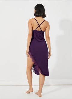 Styli Eyelash Lace Detail Side Split Slip Dress  - Image 4