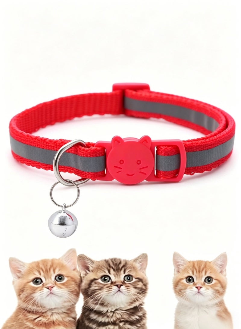 Reflective Red Cat Collar + Navy Blue Floral Cat Collar Bundle | Safety Breakaway Buckle with Bell & Flower Charm, Adjustable for Small Cats & Kittens - Image 3