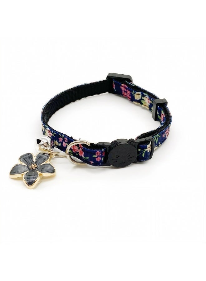 Reflective Red Cat Collar + Navy Blue Floral Cat Collar Bundle | Safety Breakaway Buckle with Bell & Flower Charm, Adjustable for Small Cats & Kittens - Image 2
