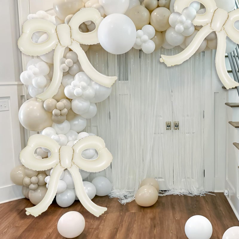 YTHETM 4 Pcs Bow Birthday Decorations Cream Bow Balloons for Girl Women Bow Themed Party Decorations Giant Foil Beige Balloons for Birthday Baby Shower Gender Reveal Wedding Decor Party Supplies - Image 5