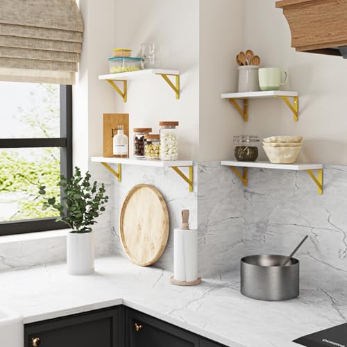 YGEOMER White Shelves for Wall, Different Sizes Wall Floating Shelves for Living Room, Bathroom, Bedroom, Kitchen, Home Decor (Set of 4) - Image 5