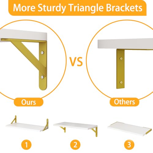 YGEOMER White Shelves for Wall, Different Sizes Wall Floating Shelves for Living Room, Bathroom, Bedroom, Kitchen, Home Decor (Set of 4) - Image 3