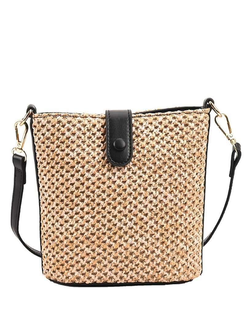 Excefore Women Straw Crossbody Bag, Woven Crossbody Bucket Bag, Holiday Beach Hobo Bag, Lovely Straw Travel Bag Crossbody Bag, Bohemian Beach Bag, Suitable for Women Girl Gift - Image 1