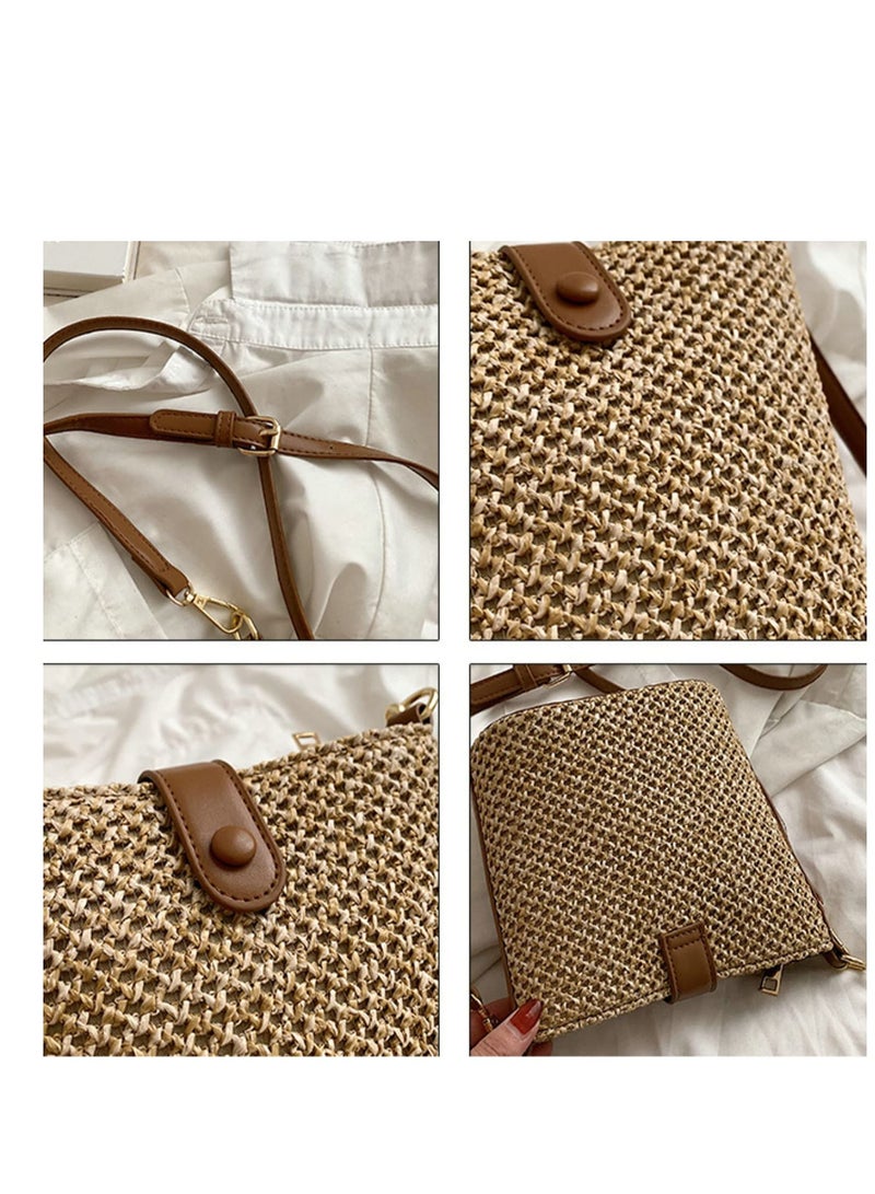 Excefore Women Straw Crossbody Bag, Woven Crossbody Bucket Bag, Holiday Beach Hobo Bag, Lovely Straw Travel Bag Crossbody Bag, Bohemian Beach Bag, Suitable for Women Girl Gift - Image 5
