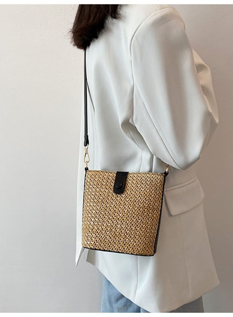 Excefore Women Straw Crossbody Bag, Woven Crossbody Bucket Bag, Holiday Beach Hobo Bag, Lovely Straw Travel Bag Crossbody Bag, Bohemian Beach Bag, Suitable for Women Girl Gift - Image 4