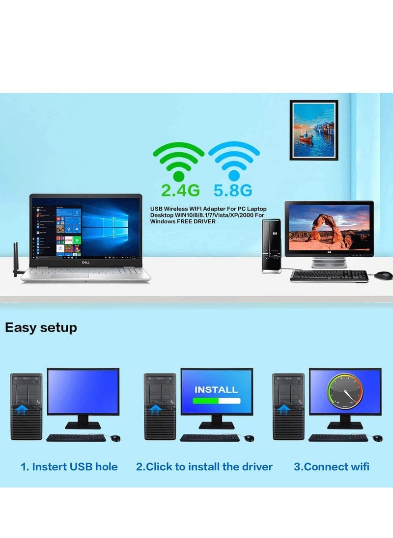 Arabest - Wireless USB WiFi Adapter, 1300Mbps Dual-Band WiFi Dongle 2.4G/5G、 Wireless Network Adapter With USB 3.0 Base、 High Gain Antenna And Extension Cable, Suitable For Windows 11/10/8/7 And Mac OS X - Image 1