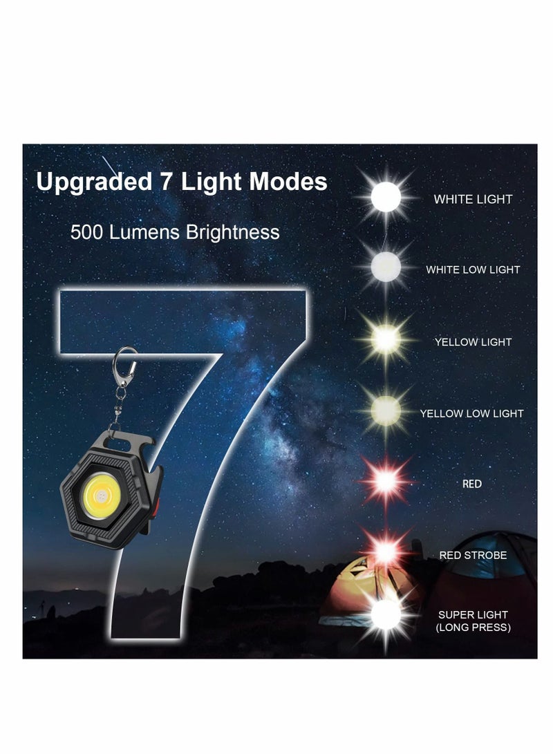 Small COB Flashlight, USB Rechargeable 7 Light Modes/Rotating Bracket/Magnet Base / IPX4 Waterproof Bright Keychain Portable Pocket Flashlight for Camping, Walking  - Image 3