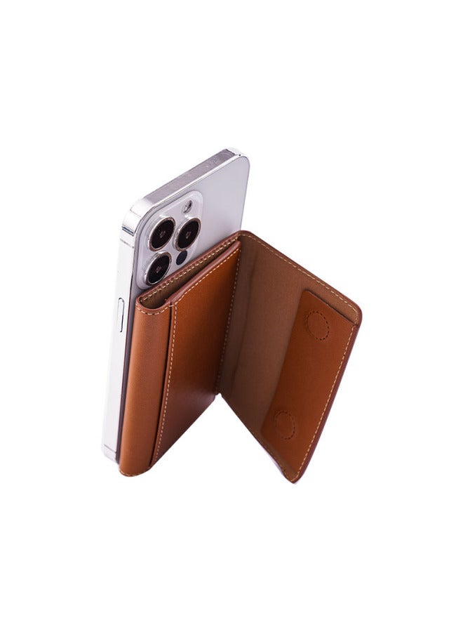Suitable For Apple 12-16 Series Magnetic Card Bag MagSafe Leather Case Triple Folding Bracket 6 Card Capacity Magnetic Card Bag-Specifications:Black