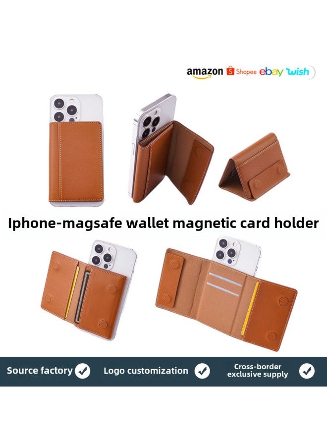 Suitable For Apple 12-16 Series Magnetic Card Bag MagSafe Leather Case Triple Folding Bracket 6 Card Capacity Magnetic Card Bag-Specifications:Black