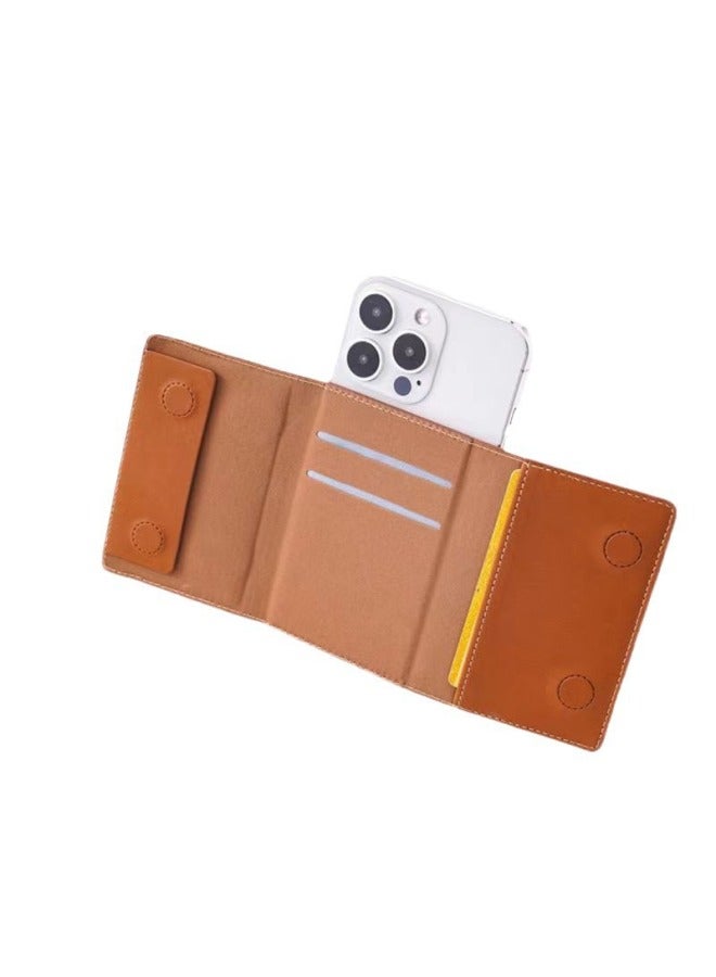 Suitable For Apple 12-16 Series Magnetic Card Bag MagSafe Leather Case Triple Folding Bracket 6 Card Capacity Magnetic Card Bag-Specifications:Black