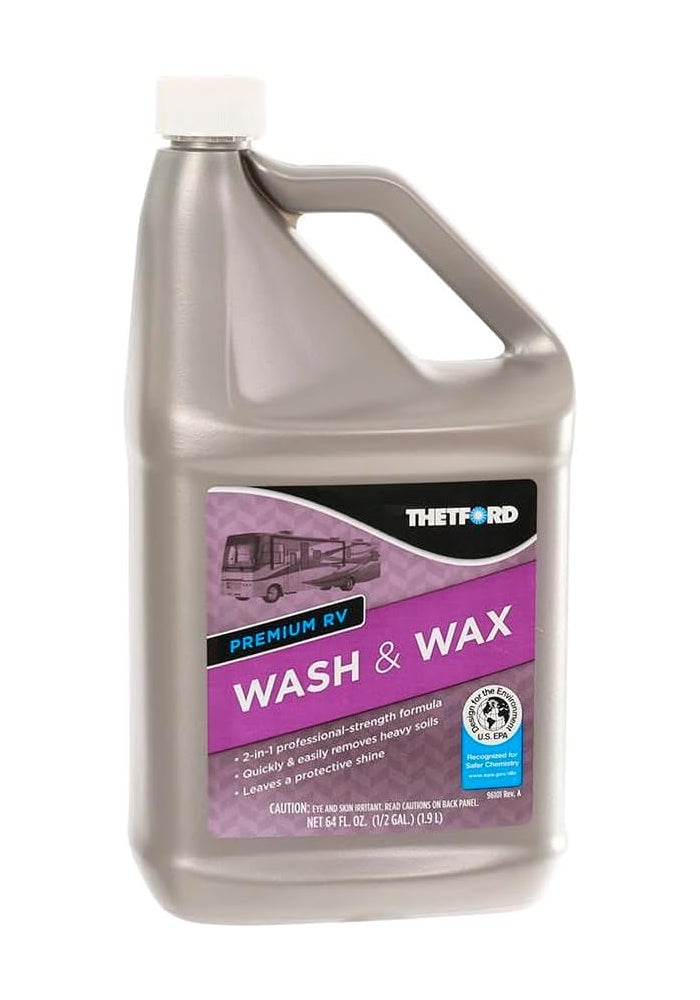 Thetford Premium RV Wash and Wax - 64 oz Detergent and Wax for RVs, Boats, Trucks, and Cars