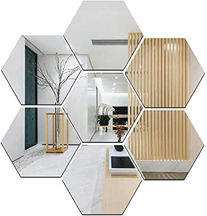 HFR Hexagon Acrylic Mirror Wall Decor Stickers 7Pcs, Shatterproof Reflective DIY Mirrors - Multi-Color & Multi-Piece Sets (Silver) - Image 1