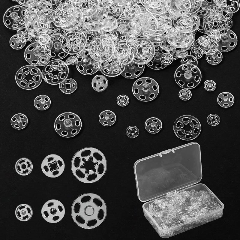 Dilunave 150 Sets Snaps for Sewing Fasteners Buttons Invisible Sewing on Snap Buttons Round Clear Press Transparent with Storage Box for DIY Craft Baby