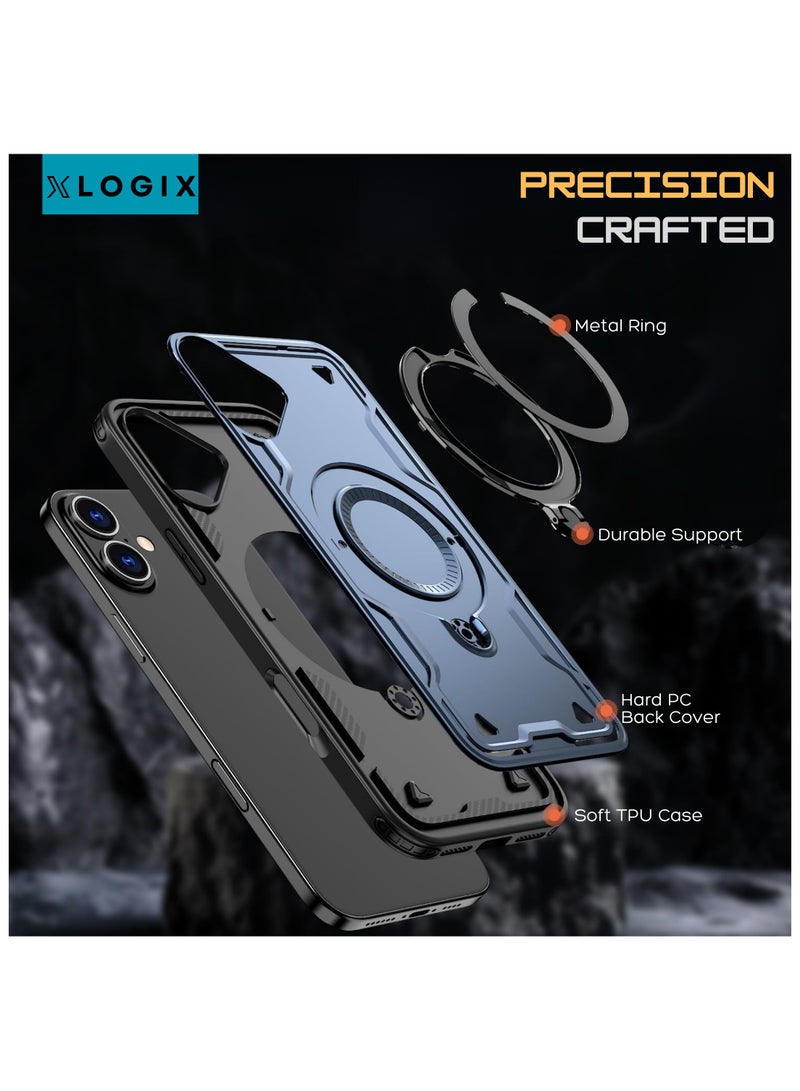 XLogiX for iPhone 16 Armoured Case with Built-in Kickstand | Heavy-Duty Protection | Shockproof | Slim Design | Compatible with MagSafe Accessories, ArmourX Series for iPhone 16 - BLUE - Image 3
