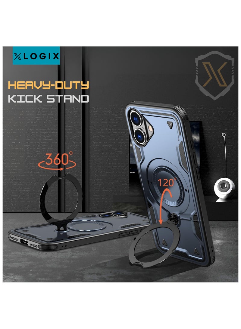 XLogiX for iPhone 16 Armoured Case with Built-in Kickstand | Heavy-Duty Protection | Shockproof | Slim Design | Compatible with MagSafe Accessories, ArmourX Series for iPhone 16 - BLUE - Image 4