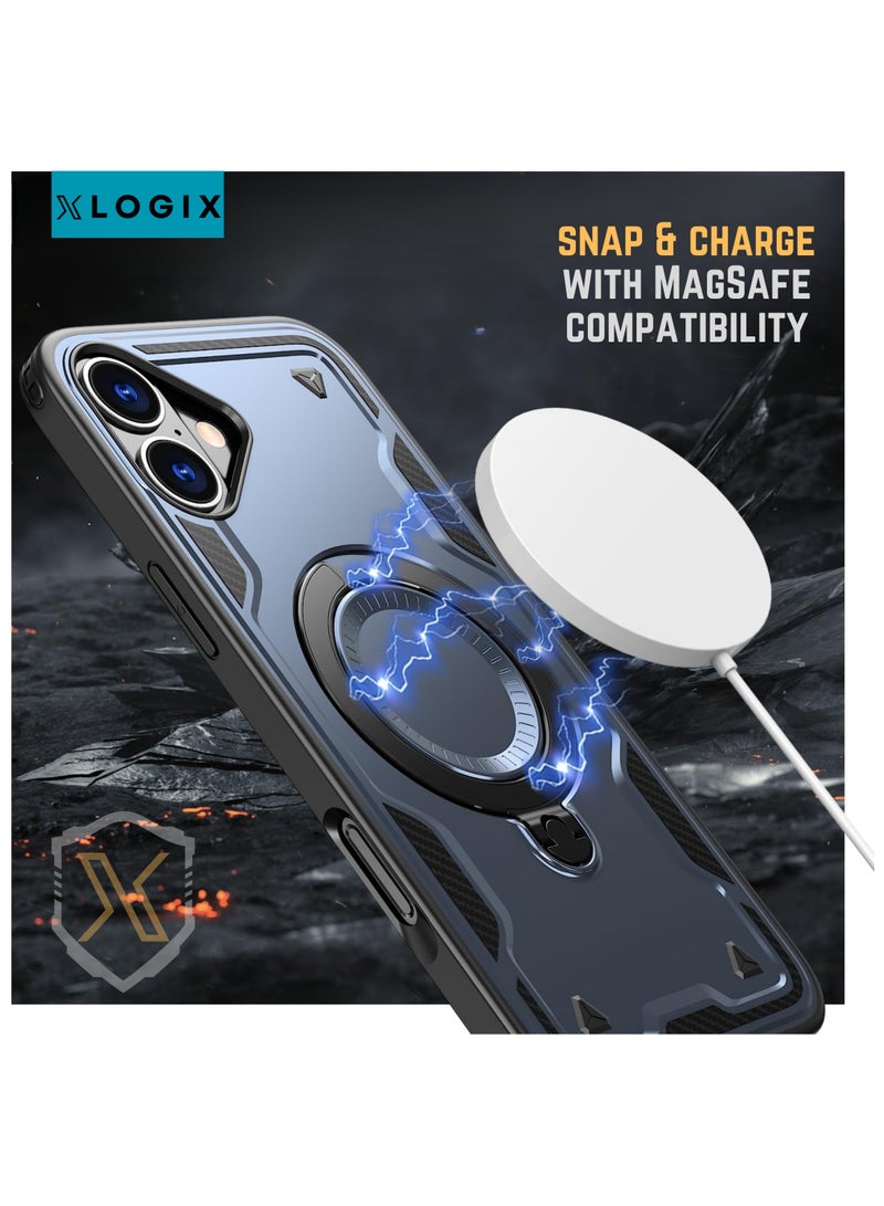 XLogiX for iPhone 16 Armoured Case with Built-in Kickstand | Heavy-Duty Protection | Shockproof | Slim Design | Compatible with MagSafe Accessories, ArmourX Series for iPhone 16 - BLUE - Image 5