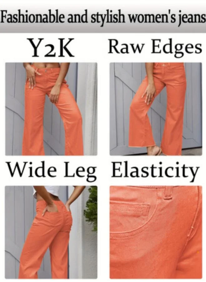 تايك تو جينز بأرجل واسعة وحواف خام للنساء