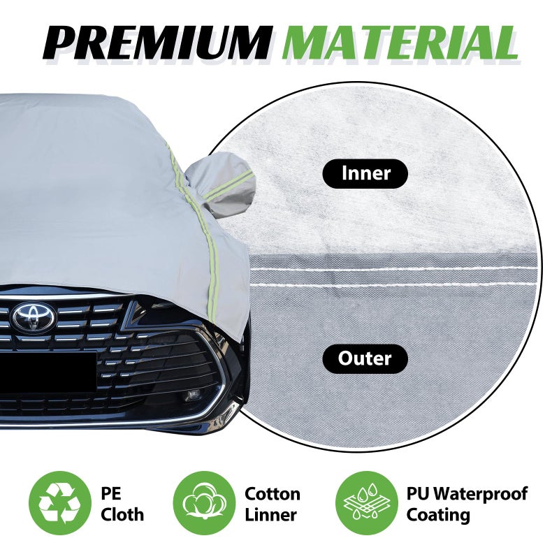 COVERRA Half Car Cover Snow, Windshield & Sunroof Cover for Ice and Snow with Green Reflective Strip, Hail Protector Car Cover Waterproof All Weather for Snow, Sun, Rain, Dust, Fit Sedan Universal - Image 2