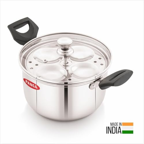 PANCA Stainless Steel Idli Cooker with Glass Lid | 4 Plate Idli Maker Steamer for Soft & Fluffy Idlis | Heavy Duty Steel Idly Pot | Induction & Gas Compatible Multi-Kadai - Image 2