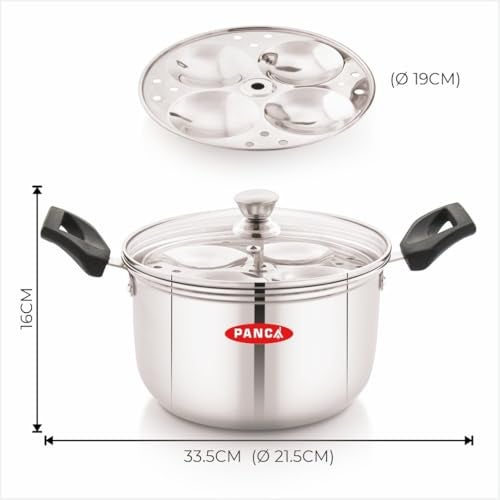 PANCA Stainless Steel Idli Cooker with Glass Lid | 4 Plate Idli Maker Steamer for Soft & Fluffy Idlis | Heavy Duty Steel Idly Pot | Induction & Gas Compatible Multi-Kadai - Image 5