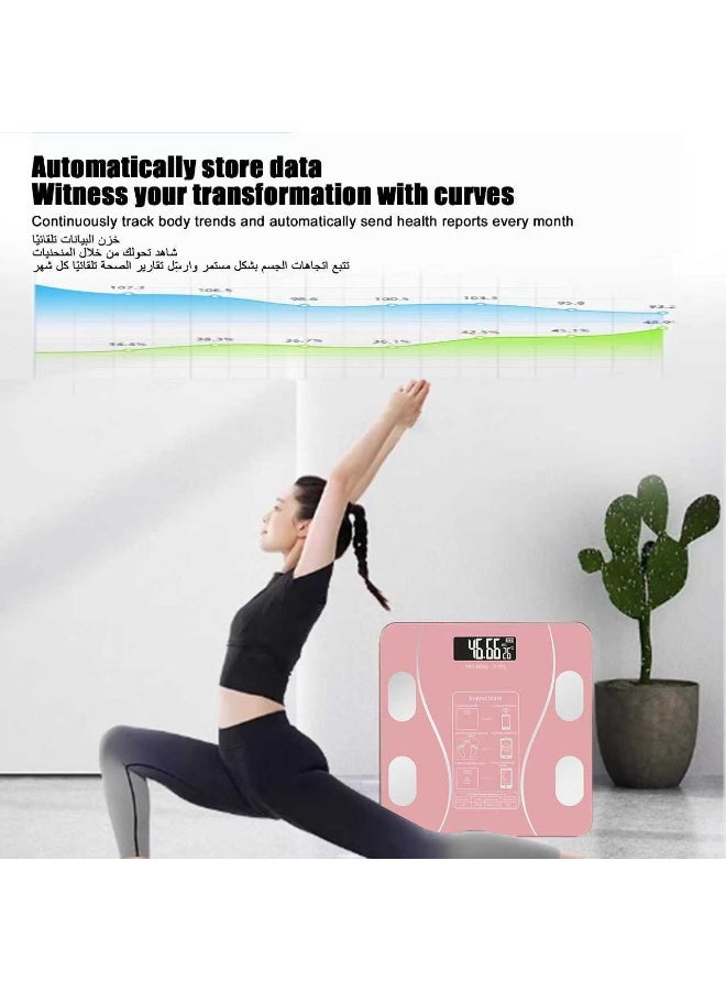 وردي يقوم مقياس الدهون الذكي في جسم البلوتوث المحمول بتسجيل بيانات الجسم متعددة الأبعاد بشكل متزامن، ومراقبة الوزن بدقة، ودهون الجسم، وقياس مؤشر كتلة الجسم، وميزة عرض درجة الحرارة - Image 4