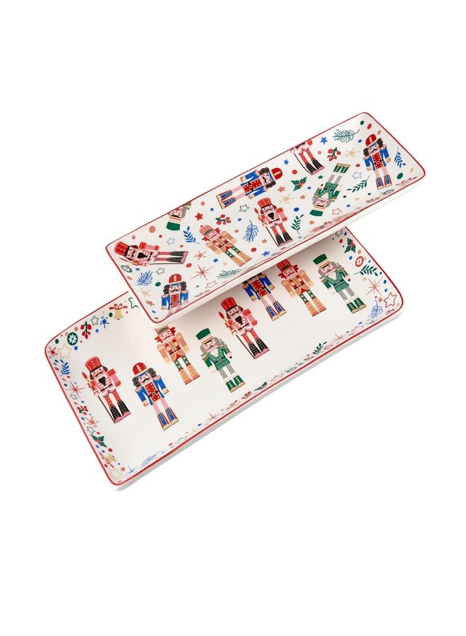 Bico Christmas Soldier Ceramic Rectangular Serving Platters Set of 2, 14 Inch, Microwave & Dishwasher Safe, Large and Medium Platters for Appetizers, Cheese, Salad, Pasta - Image 1