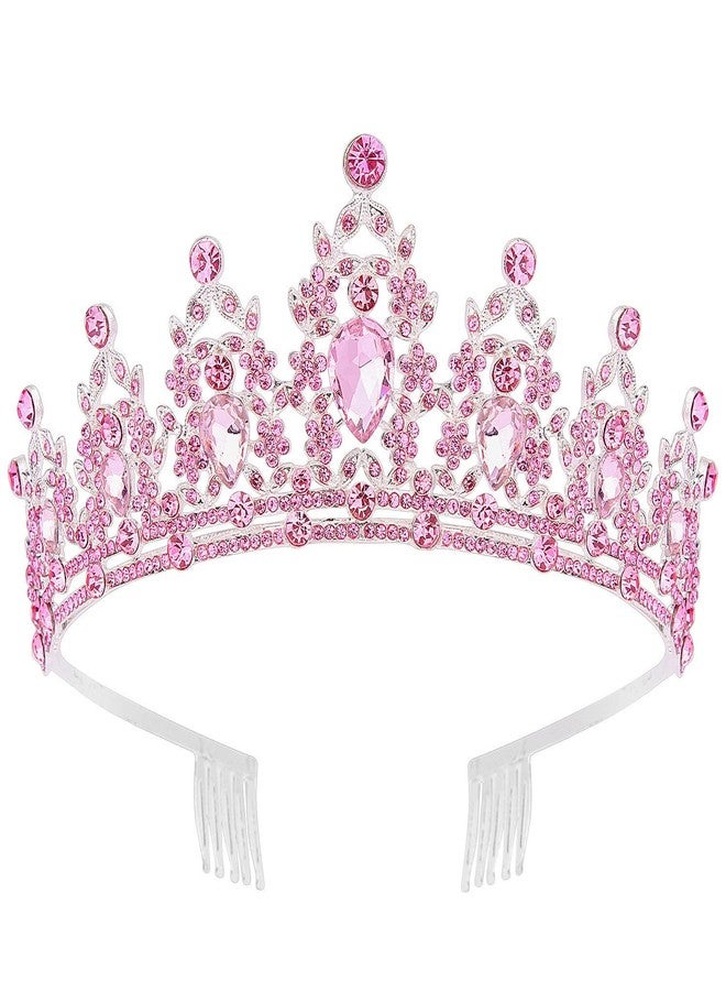 Didder Pink Crystal Tiaras for Women, Princess Crown with Comb Wedding Tiaras and Crowns for Women Tiaras for Girls Birthday Party Hair Accessories Bride Headband Bride for Prom Christmas - Image 1