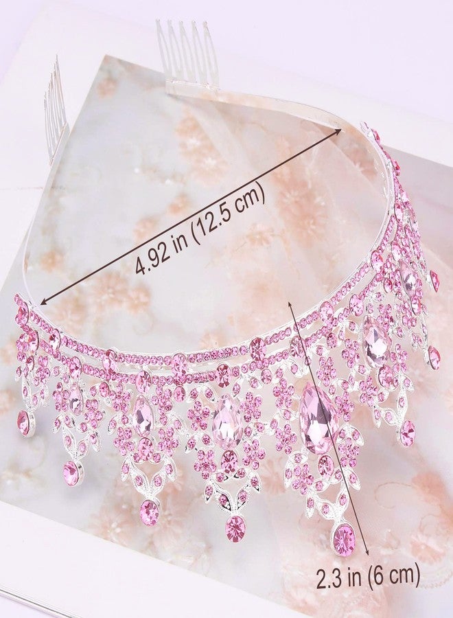 Didder Pink Crystal Tiaras for Women, Princess Crown with Comb Wedding Tiaras and Crowns for Women Tiaras for Girls Birthday Party Hair Accessories Bride Headband Bride for Prom Christmas - Image 3