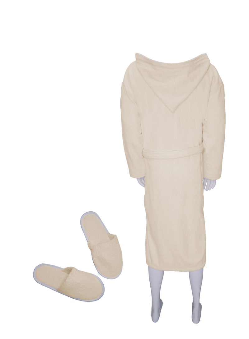 Banotex Soft cotton unisex bathrobe with a pocket and a waist belt with a distinctive slipper in an elegant design in beige color, multiple sizes - Image 2