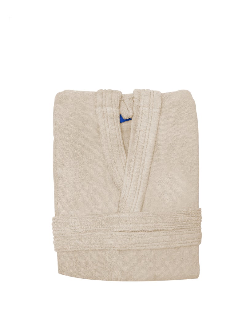 Banotex Soft cotton unisex bathrobe with a pocket and a waist belt with a distinctive slipper in an elegant design in beige color, multiple sizes - Image 3