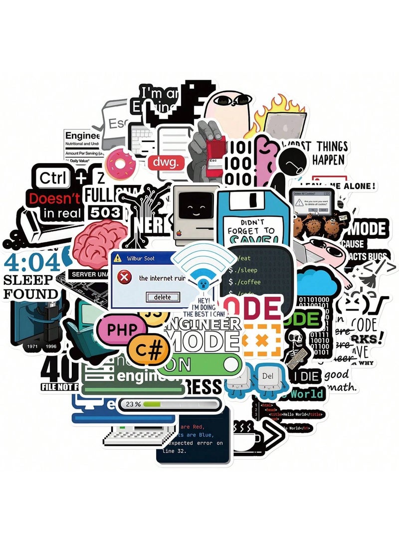 50pcs Programmer Series Graffiti Stickers – Waterproof Matte PVC Tech Meme Decals with Irregular Shapes, Self-Adhesive Vinyl Stickers for Laptop, Water Bottle, Helmet, Notebook, Wall, Skateboard, Guitar & DIY Coding Decoration  - Image 1