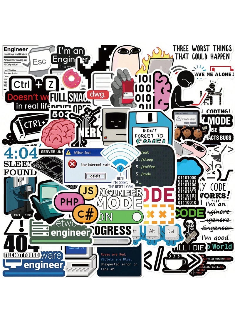 50pcs Programmer Series Graffiti Stickers – Waterproof Matte PVC Tech Meme Decals with Irregular Shapes, Self-Adhesive Vinyl Stickers for Laptop, Water Bottle, Helmet, Notebook, Wall, Skateboard, Guitar & DIY Coding Decoration  - Image 2
