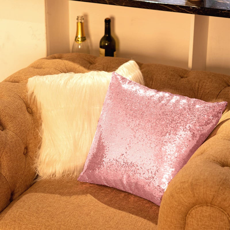 ايرينير Irenare 4 pcs requin و Fluffy Pillow Covering Winter Faux Fur Fur Cover Cover Glitter Bling Paling Case Coushion Soft Fuzzy Coushion لأريكة أريكة أريكة عيد الميلاد (18 × 18 بوصة فضية وردية) - Image 5