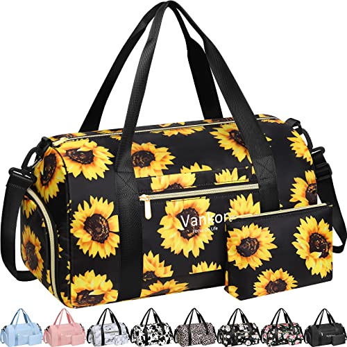 Vankor Gym Bag for Women with Shoe Compartment Waterproof, Sports Duffle Bag for Travel Duffel Weekender Carry on Beach Yoga Overnight Luggage Mommy Maternity Hospital Bag Sunflower 17.5 Inch - Image 1