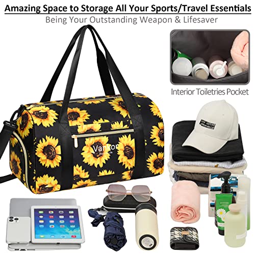 Vankor Gym Bag for Women with Shoe Compartment Waterproof, Sports Duffle Bag for Travel Duffel Weekender Carry on Beach Yoga Overnight Luggage Mommy Maternity Hospital Bag Sunflower 17.5 Inch - Image 4