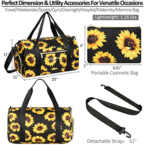 Vankor Gym Bag for Women with Shoe Compartment Waterproof, Sports Duffle Bag for Travel Duffel Weekender Carry on Beach Yoga Overnight Luggage Mommy Maternity Hospital Bag Sunflower 17.5 Inch - Image 2