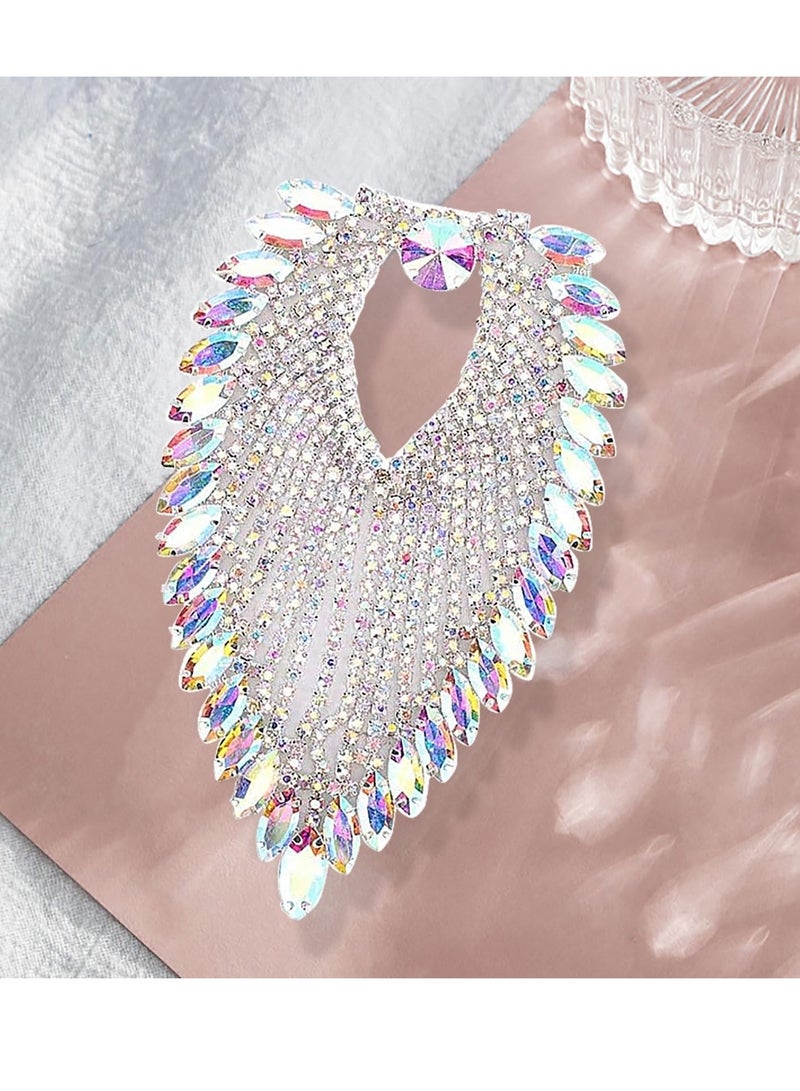 SYOSI Rhinestone Chain 3.35 x 5.12in Shoulder Epaulets Tassel Chain with Horse Eye Rhinestones Heart Shaped Tassel Diamond Buckle for DIY Crafts Clothes Bag Decoration Purse Handbag Colorful  - Image 4