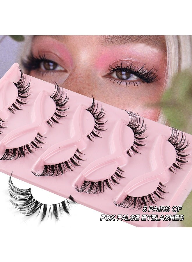 NIBEMINENT 5 Pairs Fox Eye Lashes Wispy, Cat Eye False Eyelashes With Thick Curls And Multi-Layered Eyelashes To Lengthen 3D Eyelashes, Faux Mink Lashes Pack, Fake Lashes - Image 1
