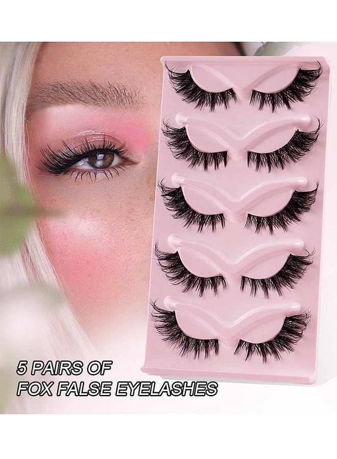 NIBEMINENT 5 Pairs Fox Eye Lashes Wispy, Cat Eye False Eyelashes With Thick Curls And Multi-Layered Eyelashes To Lengthen 3D Eyelashes, Faux Mink Lashes Pack, Fake Lashes - Image 2