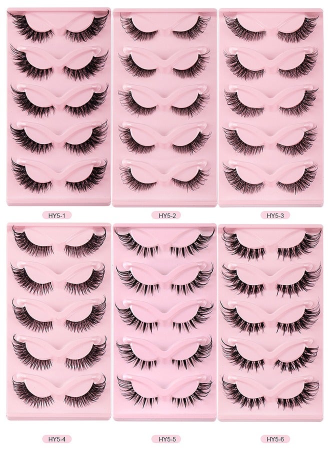 NIBEMINENT 5 Pairs Fox Eye Lashes Wispy, Cat Eye False Eyelashes With Thick Curls And Multi-Layered Eyelashes To Lengthen 3D Eyelashes, Faux Mink Lashes Pack, Fake Lashes - Image 3