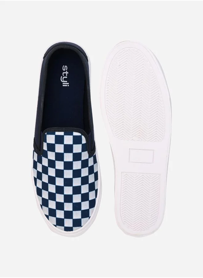 Styli Checkerboard Canvas Slip On Shoes