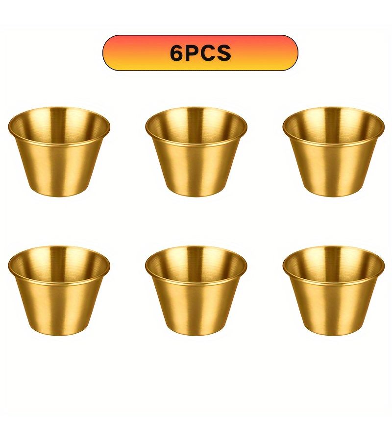 6 Pcs Stainless Steel Golden Sushi Sauce Condiment Set Butter Dish Steak Sauce Bowl Cheese Sauce Bowl Appetizer Plate Kitchen Supplies Dishwasher Safe 1.5 Oz - Image 1