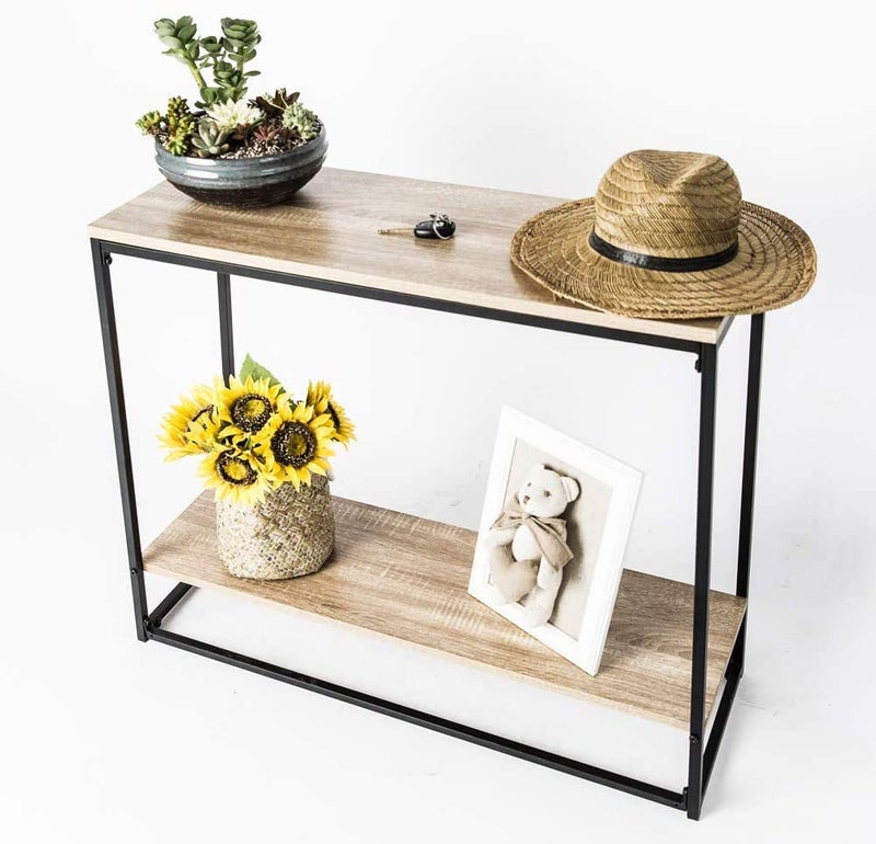 Generic Indian Decor 45445 Console Entry Table for Entryway Hallway Sofa Storage Shelf Black and Wood Made in India  - Image 1
