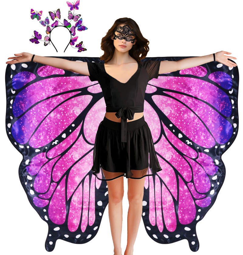 D.Q.Z Double Sided Women Butterfly Wings Costumes for Adults Fairy Festival Dress Up with Headband Halloween Party (Elegant Purple) - Image 1
