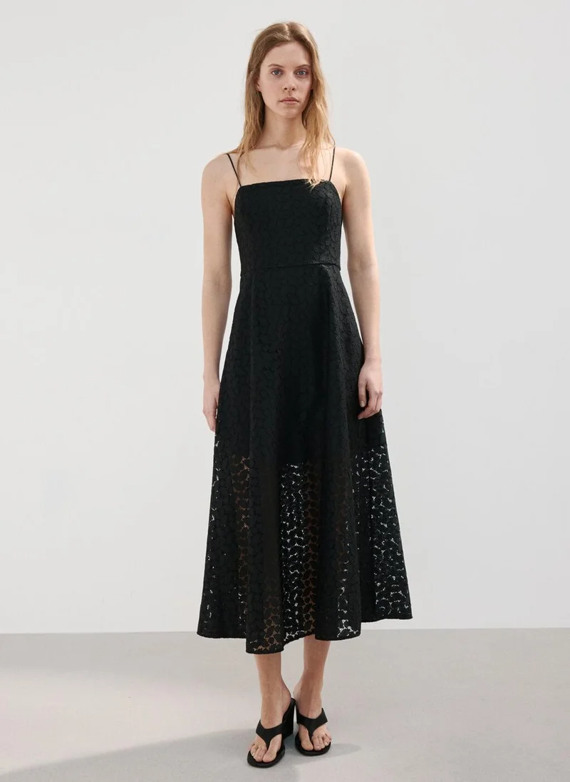 مانجو Midi Dress With Broderie Anglaise Embroidery
