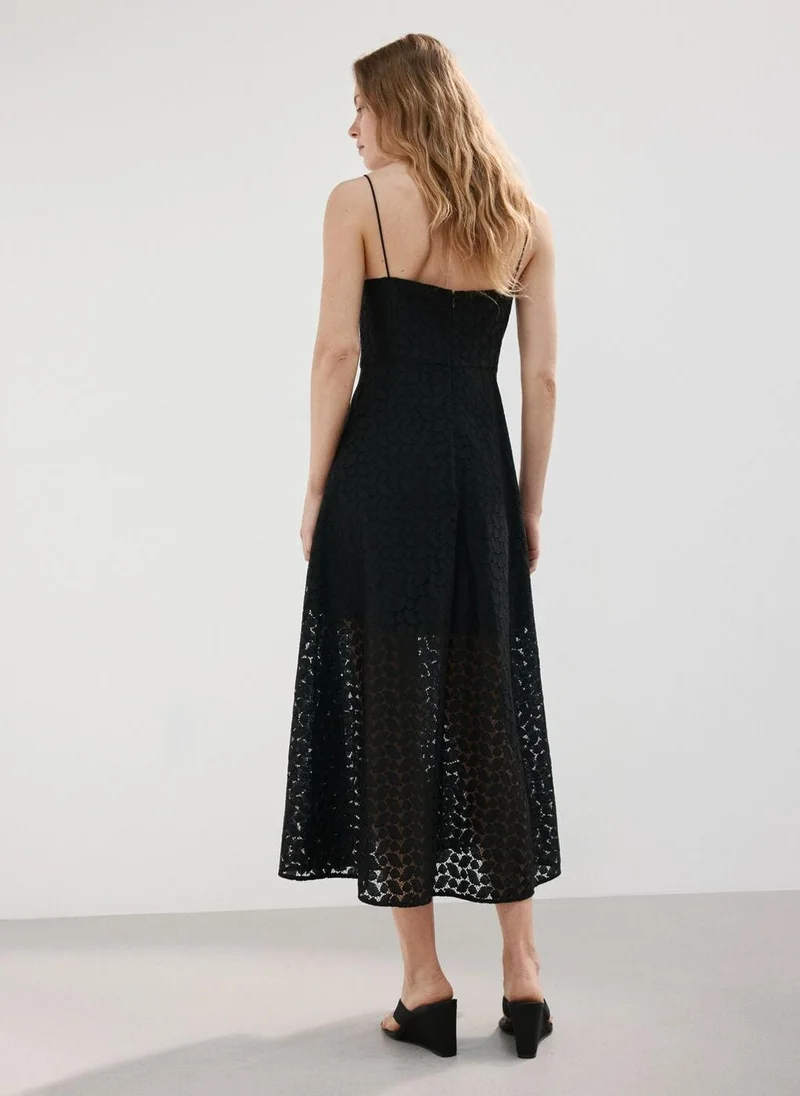 مانجو Midi Dress With Broderie Anglaise Embroidery