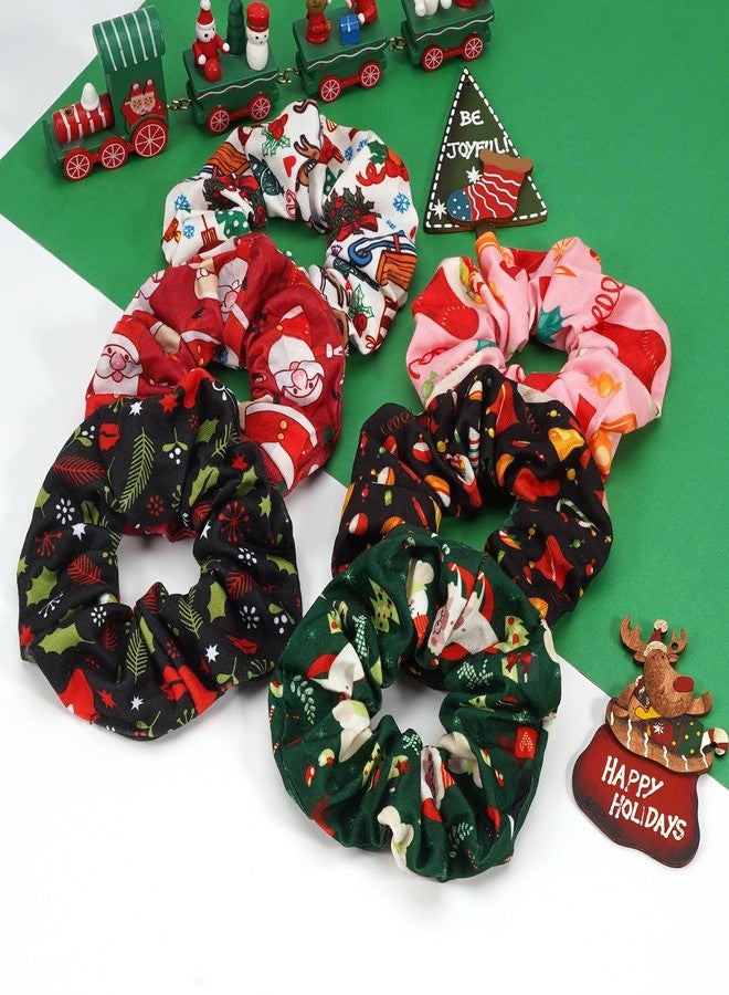 Lonext 6 Pcs Christmas Hair Scrunchies Hair Ties Elastic Christmas Tree Santa Claus Snowflakes Xmas Hair Accessories for Women Girls - Image 4