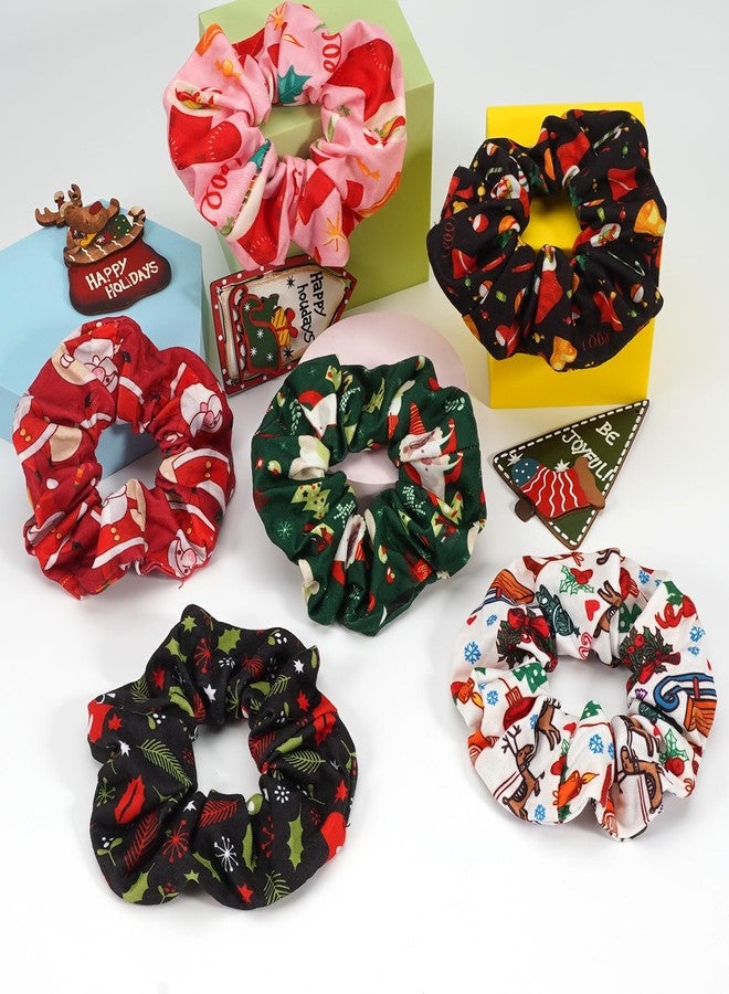 Lonext 6 Pcs Christmas Hair Scrunchies Hair Ties Elastic Christmas Tree Santa Claus Snowflakes Xmas Hair Accessories for Women Girls - Image 2