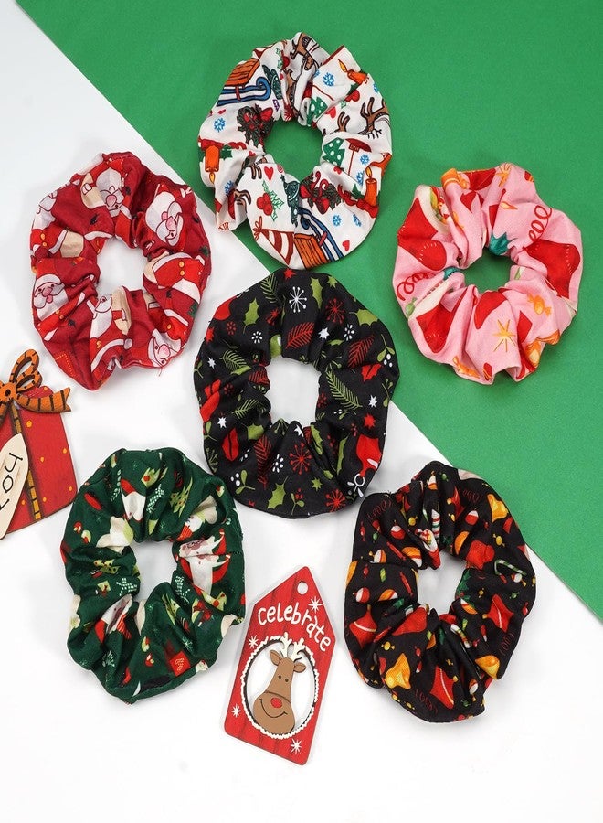 Lonext 6 Pcs Christmas Hair Scrunchies Hair Ties Elastic Christmas Tree Santa Claus Snowflakes Xmas Hair Accessories for Women Girls - Image 3